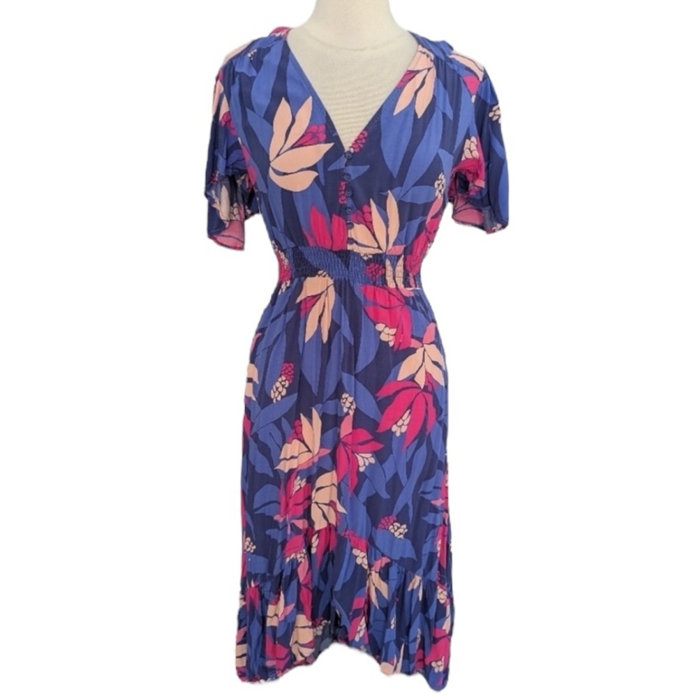 Anthropologie Abel The Label Santa Cruz Floral Midi Dress Blue Pink Boho M - Picture 6 of 10
